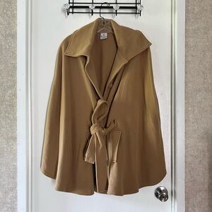 Shannie Girl Camel Nicole Cape Coat with Waist Tie and Pockets